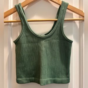 Green ribbed crop top